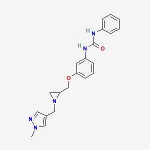 molecular formula C21H23N5O2 B2442527 1-[3-[[1-[(1-Methylpyrazol-4-yl)methyl]aziridin-2-yl]methoxy]phenyl]-3-phenylurea CAS No. 2418693-32-8