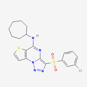 molecular formula C20H20ClN5O2S2 B2442561 3-[(3-氯苯基)磺酰基]-N-环庚基噻吩并[2,3-e][1,2,3]三唑并[1,5-a]嘧啶-5-胺 CAS No. 892729-42-9