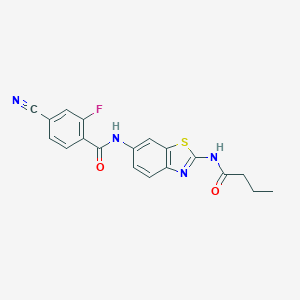 N-[2-(butanoylamino)-1,3-benzothiazol-6-yl]-4-cyano-2-fluorobenzamide