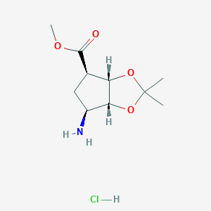 molecular formula C10H18ClNO4 B2442580 Methyl (3aR,4S,6R,6aS)-4-amino-2,2-dimethyl-4,5,6,6a-tetrahydro-3aH-cyclopenta[d][1,3]dioxole-6-carboxylate;hydrochloride CAS No. 104420-97-5