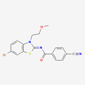 molecular formula C18H14BrN3O2S B2442585 (Z)-N-(6-bromo-3-(2-methoxyethyl)benzo[d]thiazol-2(3H)-ylidene)-4-cyanobenzamide CAS No. 864975-96-2