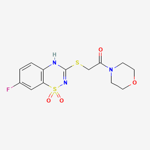 molecular formula C13H14FN3O4S2 B2442586 2-((7-fluoro-1,1-dioxido-4H-benzo[e][1,2,4]thiadiazin-3-yl)thio)-1-morpholinoethanone CAS No. 886952-68-7