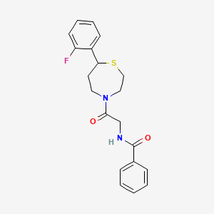 molecular formula C20H21FN2O2S B2442604 N-(2-(7-(2-fluorophenyl)-1,4-thiazepan-4-yl)-2-oxoethyl)benzamide CAS No. 1706283-01-3