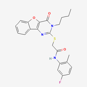 molecular formula C23H22FN3O3S B2442609 2-[(3-butyl-4-oxo-3,4-dihydro[1]benzofuro[3,2-d]pyrimidin-2-yl)sulfanyl]-N-(5-fluoro-2-methylphenyl)acetamide CAS No. 899754-18-8