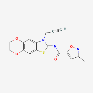 molecular formula C17H13N3O4S B2442641 (E)-3-methyl-N-(3-(prop-2-yn-1-yl)-6,7-dihydro-[1,4]dioxino[2',3':4,5]benzo[1,2-d]thiazol-2(3H)-ylidene)isoxazole-5-carboxamide CAS No. 946334-66-3