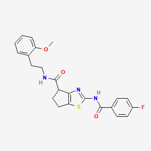 molecular formula C23H22FN3O3S B2442648 2-(4-fluorobenzamido)-N-(2-methoxyphenethyl)-5,6-dihydro-4H-cyclopenta[d]thiazole-4-carboxamide CAS No. 941967-97-1