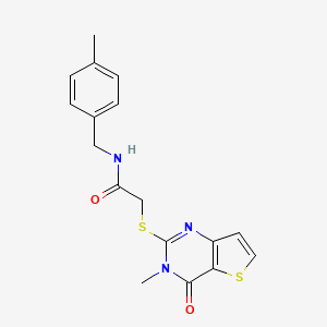 molecular formula C17H17N3O2S2 B2442663 2-((3-甲基-4-氧代-3,4-二氢噻吩[3,2-d]嘧啶-2-基)硫代)-N-(4-甲基苄基)乙酰胺 CAS No. 1252912-88-1