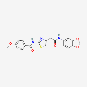 molecular formula C20H17N3O5S B2442668 N-(4-(2-(benzo[d][1,3]dioxol-5-ylamino)-2-oxoethyl)thiazol-2-yl)-4-methoxybenzamide CAS No. 921586-37-0