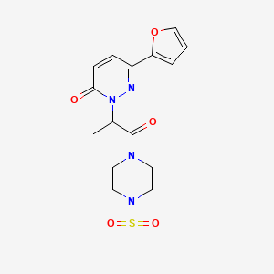 molecular formula C16H20N4O5S B2442696 6-(furan-2-yl)-2-(1-(4-(methylsulfonyl)piperazin-1-yl)-1-oxopropan-2-yl)pyridazin-3(2H)-one CAS No. 1334376-15-6