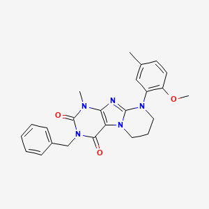 molecular formula C24H25N5O3 B2442697 3-苄基-9-(2-甲氧基-5-甲基苯基)-1-甲基-6,7,8,9-四氢嘧啶并[2,1-f]嘌呤-2,4(1H,3H)-二酮 CAS No. 923446-89-3