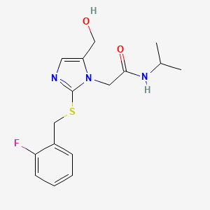 molecular formula C16H20FN3O2S B2442699 2-(2-((2-fluorobenzyl)thio)-5-(hydroxymethyl)-1H-imidazol-1-yl)-N-isopropylacetamide CAS No. 921795-34-8
