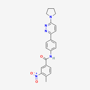 molecular formula C22H21N5O3 B2442701 4-methyl-3-nitro-N-(4-(6-(pyrrolidin-1-yl)pyridazin-3-yl)phenyl)benzamide CAS No. 941895-25-6