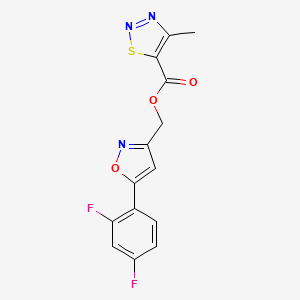 molecular formula C14H9F2N3O3S B2442705 （5-(2,4-二氟苯基)异恶唑-3-基)甲基 4-甲基-1,2,3-噻二唑-5-羧酸酯 CAS No. 1203345-13-4