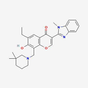 molecular formula C27H31N3O3 B2442710 8-((3,3-dimethylpiperidin-1-yl)methyl)-6-ethyl-7-hydroxy-3-(1-methyl-1H-benzo[d]imidazol-2-yl)-4H-chromen-4-one CAS No. 384363-61-5