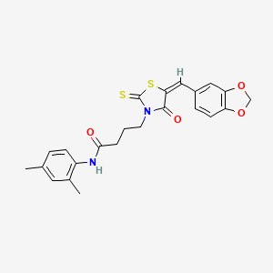 molecular formula C23H22N2O4S2 B2442721 (E)-4-(5-(benzo[d][1,3]dioxol-5-ylmethylene)-4-oxo-2-thioxothiazolidin-3-yl)-N-(2,4-dimethylphenyl)butanamide CAS No. 300674-85-5