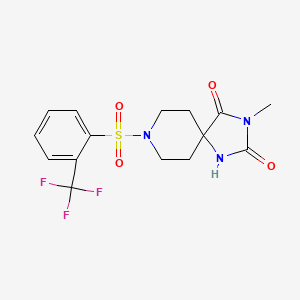 molecular formula C15H16F3N3O4S B2442731 3-Methyl-8-((2-(trifluoromethyl)phenyl)sulfonyl)-1,3,8-triazaspiro[4.5]decane-2,4-dione CAS No. 941970-88-3