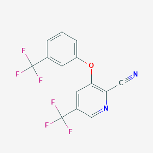 molecular formula C14H6F6N2O B2442766 5-(三氟甲基)-3-[3-(三氟甲基)苯氧基]吡啶-2-腈 CAS No. 338758-36-4