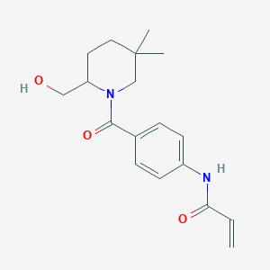 molecular formula C18H24N2O3 B2442769 N-[4-[2-(Hydroxymethyl)-5,5-dimethylpiperidine-1-carbonyl]phenyl]prop-2-enamide CAS No. 2361861-33-6