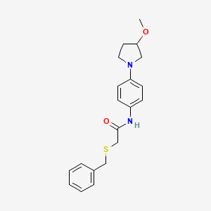 molecular formula C20H24N2O2S B2442771 2-(benzylthio)-N-(4-(3-methoxypyrrolidin-1-yl)phenyl)acetamide CAS No. 1797871-75-0