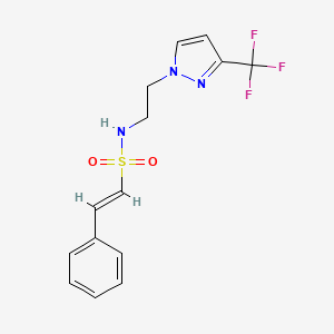 molecular formula C14H14F3N3O2S B2442773 (E)-2-phenyl-N-(2-(3-(trifluoromethyl)-1H-pyrazol-1-yl)ethyl)ethenesulfonamide CAS No. 1448140-34-8