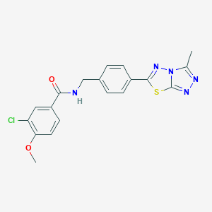 molecular formula C19H16ClN5O2S B244279 3-chloro-4-methoxy-N-[4-(3-methyl[1,2,4]triazolo[3,4-b][1,3,4]thiadiazol-6-yl)benzyl]benzamide 