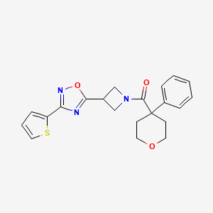 molecular formula C21H21N3O3S B2442794 (4-phenyltetrahydro-2H-pyran-4-yl)(3-(3-(thiophen-2-yl)-1,2,4-oxadiazol-5-yl)azetidin-1-yl)methanone CAS No. 1325687-02-2