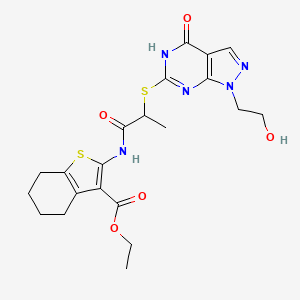 ethyl 2-(2-((1-(2-hydroxyethyl)-4-oxo-4,5-dihydro-1H-pyrazolo[3,4-d]pyrimidin-6-yl)thio)propanamido)-4,5,6,7-tetrahydrobenzo[b]thiophene-3-carboxylate
