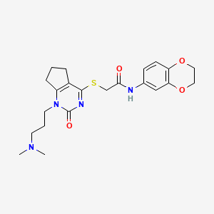 N-(2,3-dihydrobenzo[b][1,4]dioxin-6-yl)-2-((1-(3-(dimethylamino)propyl)-2-oxo-2,5,6,7-tetrahydro-1H-cyclopenta[d]pyrimidin-4-yl)thio)acetamide