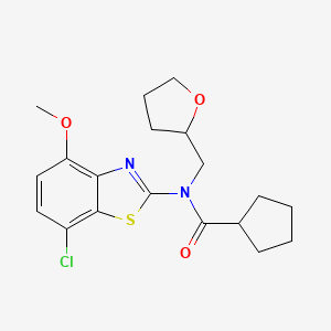 molecular formula C19H23ClN2O3S B2442825 N-(7-chloro-4-methoxybenzo[d]thiazol-2-yl)-N-((tetrahydrofuran-2-yl)methyl)cyclopentanecarboxamide CAS No. 1105216-80-5