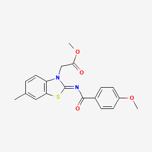 molecular formula C19H18N2O4S B2442866 Methyl 2-[2-(4-methoxybenzoyl)imino-6-methyl-1,3-benzothiazol-3-yl]acetate CAS No. 897616-78-3