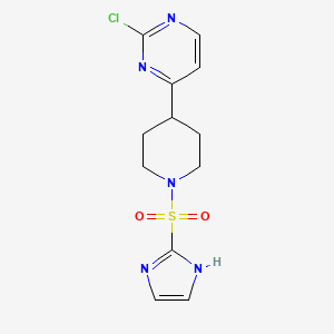 molecular formula C12H14ClN5O2S B2442892 2-Chloro-4-[1-(1H-imidazol-2-ylsulfonyl)piperidin-4-yl]pyrimidine CAS No. 2224293-52-9