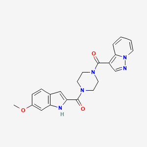 molecular formula C22H21N5O3 B2442893 (6-methoxy-1H-indol-2-yl)(4-(pyrazolo[1,5-a]pyridine-3-carbonyl)piperazin-1-yl)methanone CAS No. 1396814-40-6