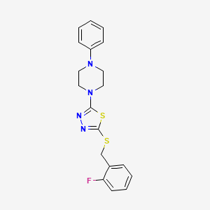 molecular formula C19H19FN4S2 B2442909 2-((2-Fluorobenzyl)thio)-5-(4-phenylpiperazin-1-yl)-1,3,4-thiadiazole CAS No. 1105225-67-9