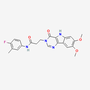 molecular formula C22H21FN4O4 B2442915 3-(7,8-dimethoxy-4-oxo-4,5-dihydro-3H-pyrimido[5,4-b]indol-3-yl)-N-(4-fluoro-3-methylphenyl)propanamide CAS No. 1189700-89-7
