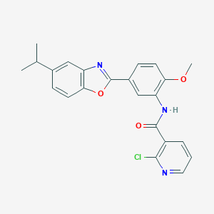 molecular formula C23H20ClN3O3 B244294 2-chloro-N-[5-(5-isopropyl-1,3-benzoxazol-2-yl)-2-methoxyphenyl]nicotinamide 