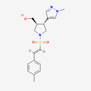 [(3S,4R)-1-[(E)-2-(4-Methylphenyl)ethenyl]sulfonyl-4-(1-methylpyrazol-4-yl)pyrrolidin-3-yl]methanol