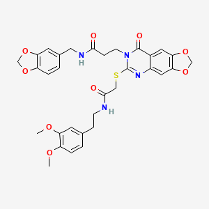 N-(1,3-benzodioxol-5-ylmethyl)-3-[6-[(2-{[2-(3,4-dimethoxyphenyl)ethyl]amino}-2-oxoethyl)thio]-8-oxo[1,3]dioxolo[4,5-g]quinazolin-7(8H)-yl]propanamide