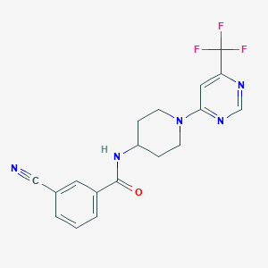 molecular formula C18H16F3N5O B2442952 3-cyano-N-(1-(6-(trifluoromethyl)pyrimidin-4-yl)piperidin-4-yl)benzamide CAS No. 2034258-41-6
