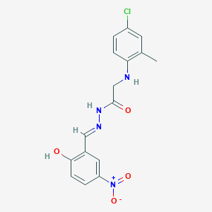 molecular formula C16H15ClN4O4 B2442953 (E)-2-((4-chloro-2-methylphenyl)amino)-N'-(2-hydroxy-5-nitrobenzylidene)acetohydrazide CAS No. 325972-36-9