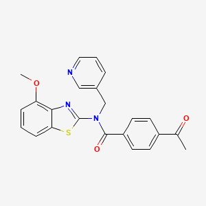 molecular formula C23H19N3O3S B2442954 4-acetyl-N-(4-methoxybenzo[d]thiazol-2-yl)-N-(pyridin-3-ylmethyl)benzamide CAS No. 895003-35-7