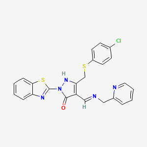 molecular formula C24H18ClN5OS2 B2442972 (E)-1-(苯并[d]噻唑-2-基)-3-(((4-氯苯基)硫代)甲基)-4-(((吡啶-2-基甲基)氨基)亚甲基)-1H-吡唑-5(4H)-酮 CAS No. 361198-07-4