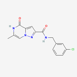 molecular formula C15H13ClN4O2 B2442980 N-(3-chlorobenzyl)-6-methyl-4-oxo-4,5-dihydropyrazolo[1,5-a]pyrazine-2-carboxamide CAS No. 1775378-09-0