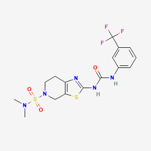 molecular formula C16H18F3N5O3S2 B2442994 N,N-dimethyl-2-(3-(3-(trifluoromethyl)phenyl)ureido)-6,7-dihydrothiazolo[5,4-c]pyridine-5(4H)-sulfonamide CAS No. 1448076-35-4