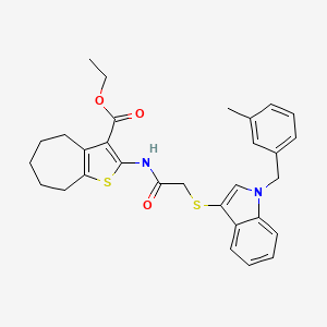 ethyl 2-[[2-[1-[(3-methylphenyl)methyl]indol-3-yl]sulfanylacetyl]amino]-5,6,7,8-tetrahydro-4H-cyclohepta[b]thiophene-3-carboxylate