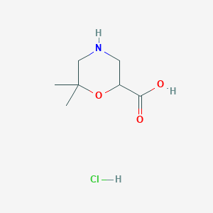 molecular formula C7H14ClNO3 B2443020 6,6-二甲基吗啉-2-羧酸；盐酸盐 CAS No. 2260937-66-2