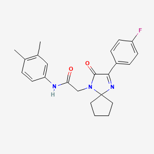 molecular formula C23H24FN3O2 B2443023 N-(3,4-dimethylphenyl)-2-(3-(4-fluorophenyl)-2-oxo-1,4-diazaspiro[4.4]non-3-en-1-yl)acetamide CAS No. 872207-18-6