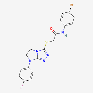 molecular formula C18H15BrFN5OS B2443028 N-(4-bromophenyl)-2-((7-(4-fluorophenyl)-6,7-dihydro-5H-imidazo[2,1-c][1,2,4]triazol-3-yl)thio)acetamide CAS No. 923257-06-1
