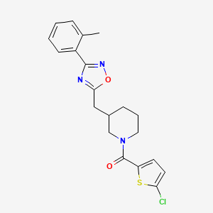 molecular formula C20H20ClN3O2S B2443031 (5-氯噻吩-2-基)(3-((3-(邻甲苯基)-1,2,4-恶二唑-5-基)甲基)哌啶-1-基)甲苯酮 CAS No. 1705439-48-0