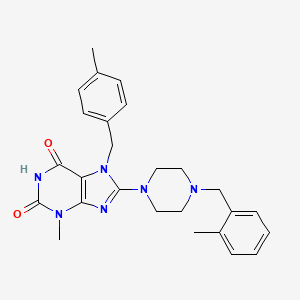 molecular formula C26H30N6O2 B2443037 3-methyl-7-(4-methylbenzyl)-8-(4-(2-methylbenzyl)piperazin-1-yl)-1H-purine-2,6(3H,7H)-dione CAS No. 886908-22-1