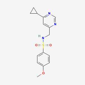 molecular formula C15H17N3O3S B2443063 N-((6-cyclopropylpyrimidin-4-yl)methyl)-4-methoxybenzenesulfonamide CAS No. 2194848-09-2